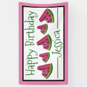 Happy Birthday Pink Watermelon Slice Fruit Picnic Spandoek (Verticaal)