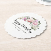 Happy Birthday Pink White Floral Kartonnen Onderzetters (Gekanteld)