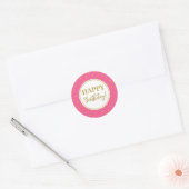 Happy Birthday Pink White Gold Stippen Ronde Sticker (Envelop)