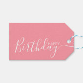 Happy Birthday Pink White Modern Cadeaulabel (Voorkant (Horizontaal))