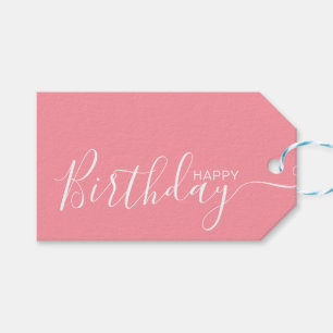 Happy Birthday Pink White Moderne Cadeaulabel