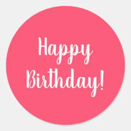 Happy Birthday Pink White Typografie Ronde Sticker