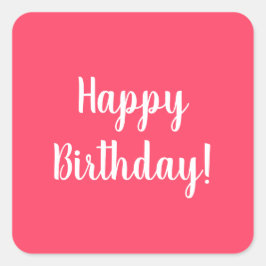 Happy Birthday Pink White Typografie Vierkante Sticker