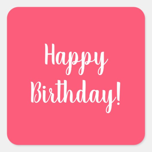 Happy Birthday Pink White Typografie Vierkante Sticker (Voorkant)