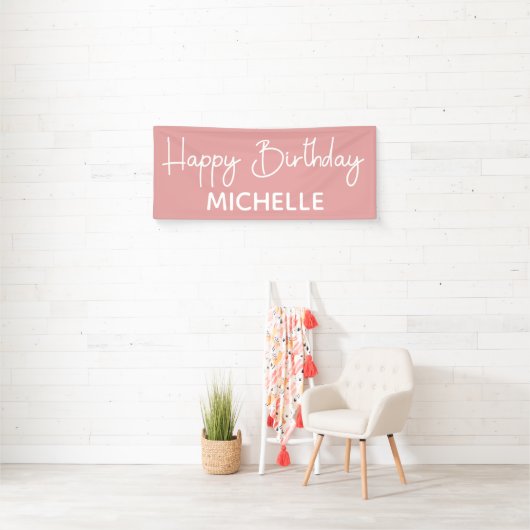Happy Birthday Pink White whimsical-script Spandoek (Insitu)