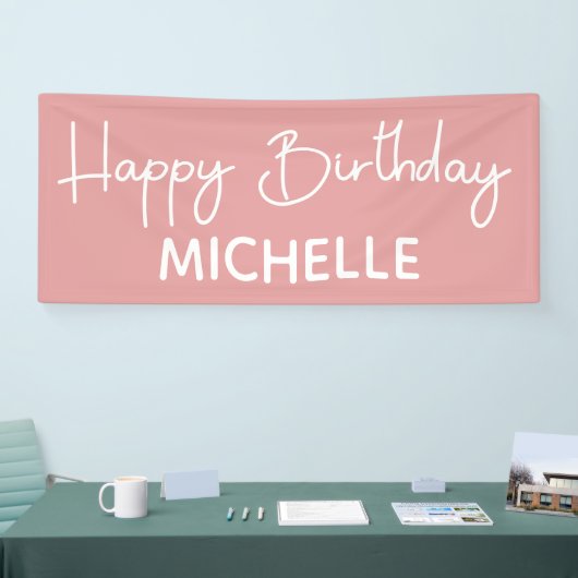 Happy Birthday Pink White whimsical-script Spandoek (Beurs)