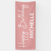 Happy Birthday Pink White whimsical-script Spandoek (Verticaal)