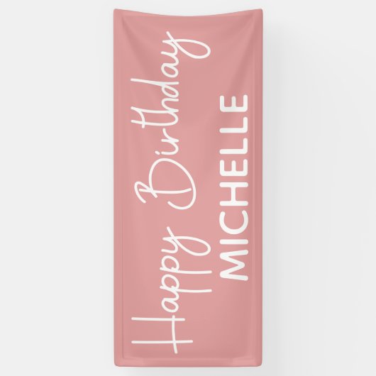 Happy Birthday Pink White whimsical-script Spandoek (Verticaal)