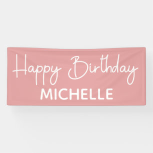 Happy Birthday Pink White whimsical-script Spandoek