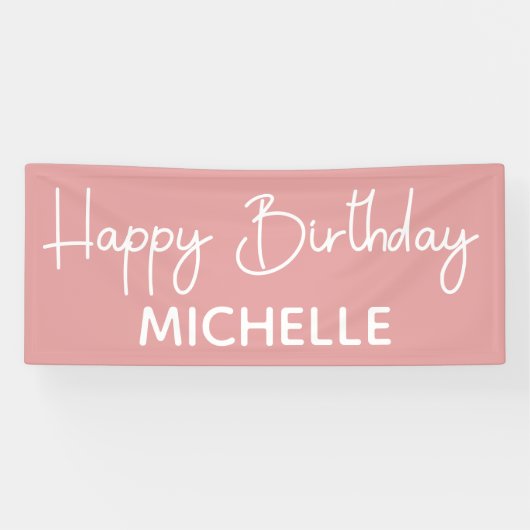 Happy Birthday Pink White whimsical-script Spandoek (Horizontaal)