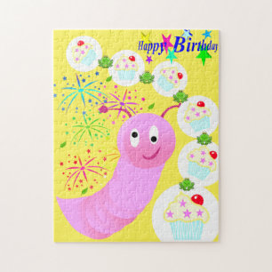 Happy Birthday Pink Worm Cupcake Legpuzzel