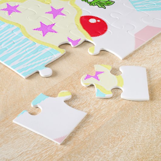 Happy Birthday Pink Worm Cupcake Stripe Legpuzzel (Zijkant)