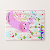Happy Birthday Pink Worm Cupcake Stripe Legpuzzel (Horizontaal)