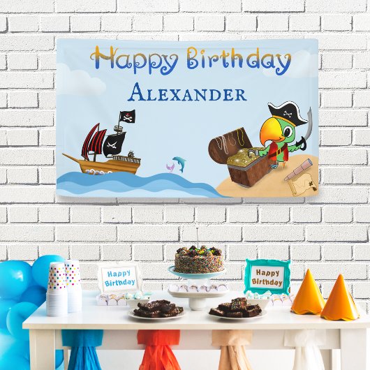 Happy Birthday Pirate Parrot en Ship Name Spandoek