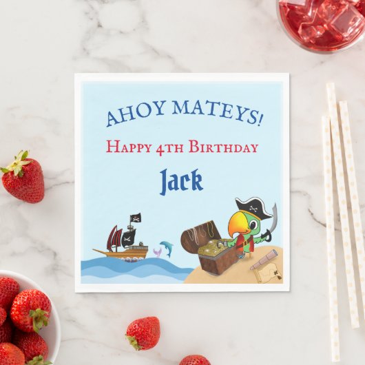 Happy Birthday Pirate Parrot en Ship Paper Napkin Servet (Insitu)