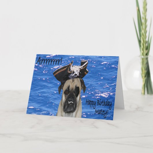 Happy Birthday Pirate Pug Kaart (Voorkant)