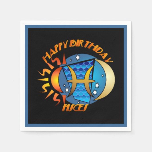 Happy Birthday Pisces Zodiac Birth Sign Napkins Servetten (Voorkant)