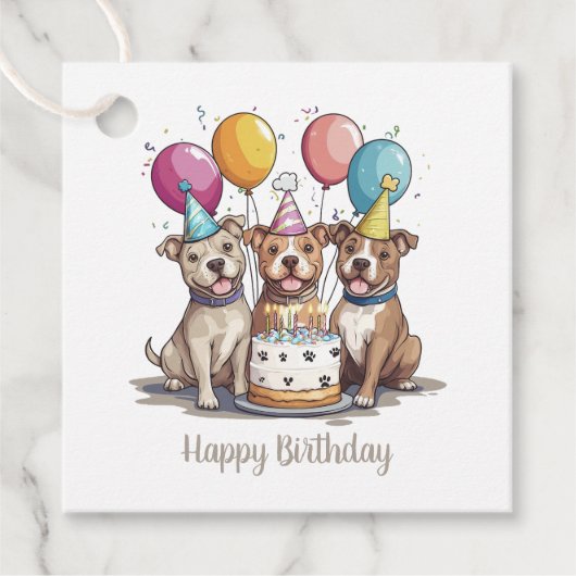 Happy Birthday Pit Bull Dogs Bedankjes Labels (Voorkant)