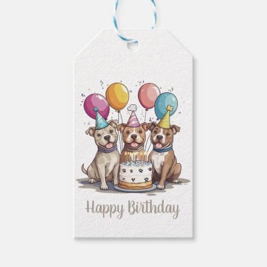 Happy Birthday Pit Bull Dogs Cadeaulabel (Voorkant)