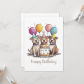 Happy Birthday Pit Bull Dogs Kaart (Voorkant / Achterkant in situ)