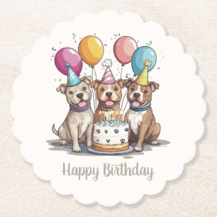Happy Birthday Pit Bull Dogs Kartonnen Onderzetters