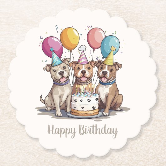Happy Birthday Pit Bull Dogs Kartonnen Onderzetters (Voorkant)