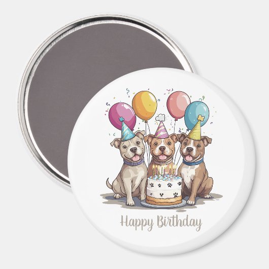 Happy Birthday Pit Bull Dogs Magneet (Voorkant / Achterkant)