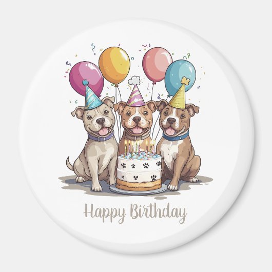 Happy Birthday Pit Bull Dogs Magneet (Voorkant)