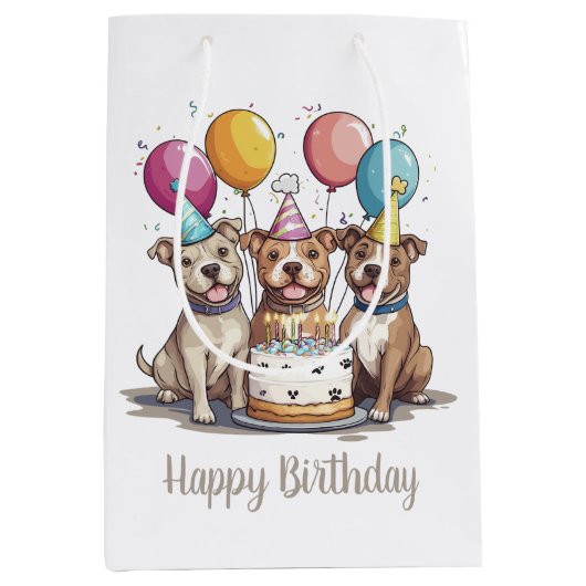 Happy Birthday Pit Bull Dogs Medium Cadeauzakje (Voorkant)