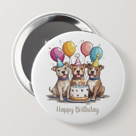 Happy Birthday Pit Bull Dogs Ronde Button 4,0 Cm (Voorkant /achterkant)