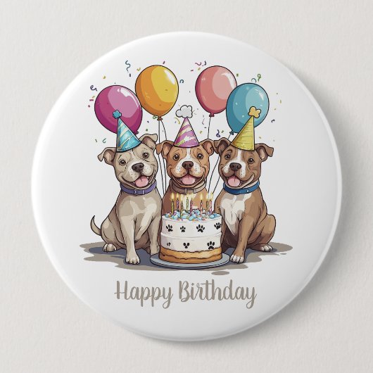 Happy Birthday Pit Bull Dogs Ronde Button 4,0 Cm (Voorkant)