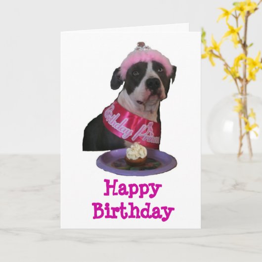 Happy Birthday Pit Bull Princess Kaart (Gele Bloem)