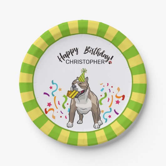 Happy Birthday Pitbull Dog Party Papieren Bordje (Voorkant)