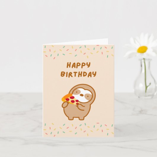 Happy Birthday Pizza Sloth Kaart (Kleine Plant)