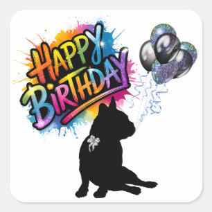 Happy Birthday plein sticker met frenchie