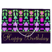 Happy Birthday Plum Paarse Patroon Gift Bag Groot Cadeauzakje (Achterkant)