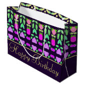 Happy Birthday Plum Paarse Patroon Gift Bag Groot Cadeauzakje (Achterkant Gekanteld)
