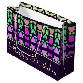 Happy Birthday Plum Paarse Patroon Gift Bag Groot Cadeauzakje