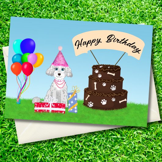 Happy Birthday Poedel met verjaardagstaart Kaart