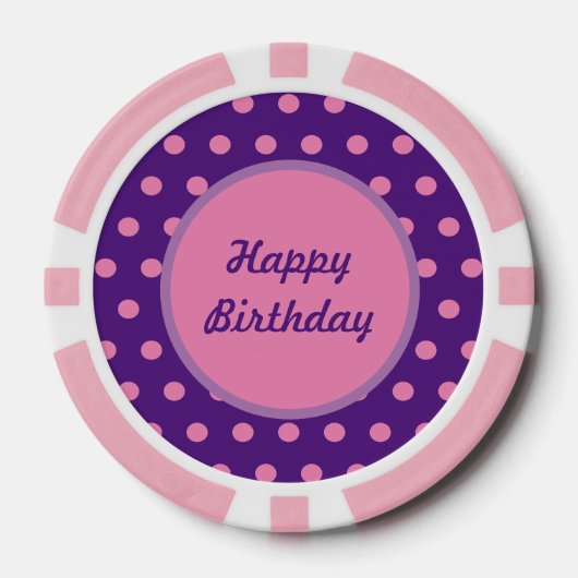 Happy Birthday Poker Chips (Paarse & roze) (Voorkant)