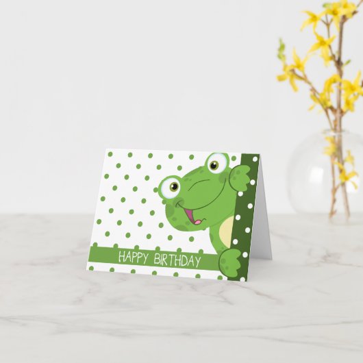 Happy Birthday Polka Dot and Frog Design Kaart (Gele Bloem)