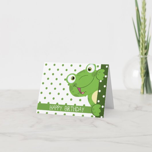 Happy Birthday Polka Dot and Frog Design Kaart (Voorkant)
