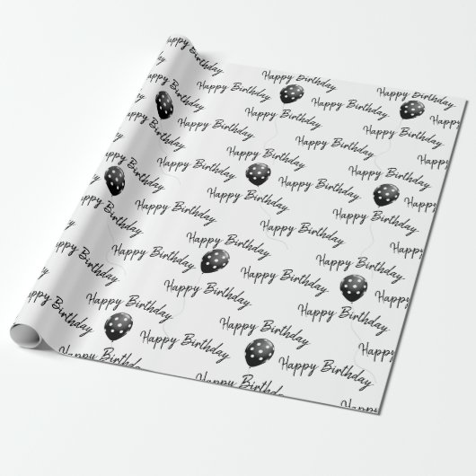 Happy Birthday Polka Dot Balloons Cadeaupapier (Uitgerold)