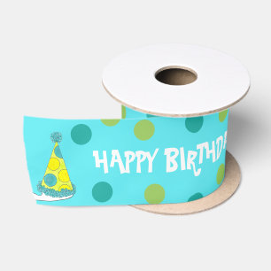 Happy Birthday Polka Dot Party Petten Yellow Blue Satijnen Lint