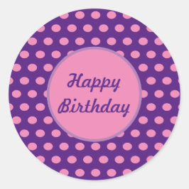Happy Birthday Polka Dot Round Stickers (Paars)