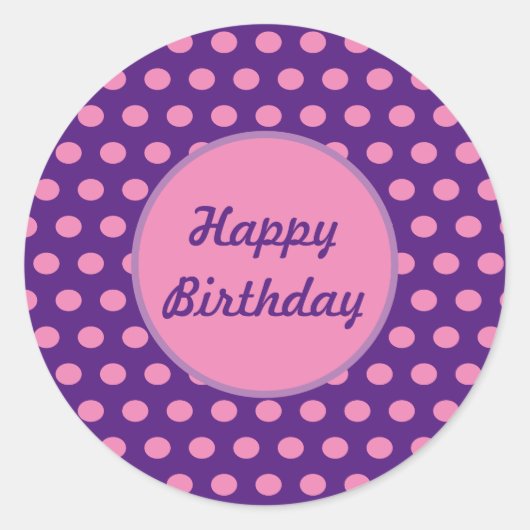 Happy Birthday Polka Dot Round Stickers (Paars) (Voorkant)