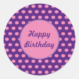 Happy Birthday Polka Dot Round Stickers (Paars)