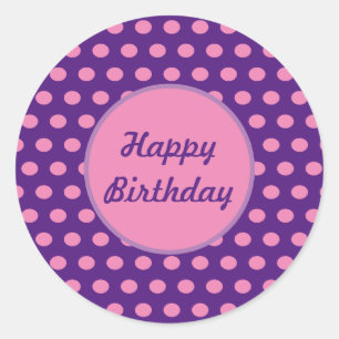 Happy Birthday Polka Dot Round Stickers (Paars)