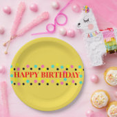 Happy Birthday Polka Dots Geel Papieren Bordje (Feest)
