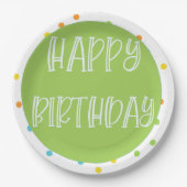 Happy Birthday Polkadots Paper Borden Bright Papieren Bordje (Voorkant)